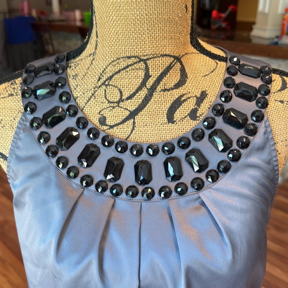The Limited size medium gray silky top with large black beads around neckline - Picture 2 of 4